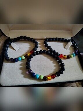 🪔 3 NEW 7 Chakra Lava Rock Essential Oil Diffuser Bracelet